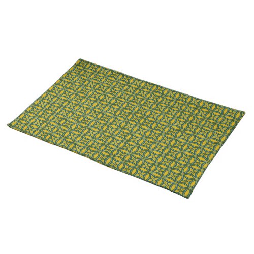 Oriental Green Mustard Japan Rosette Circle Repeat Cloth Placemat