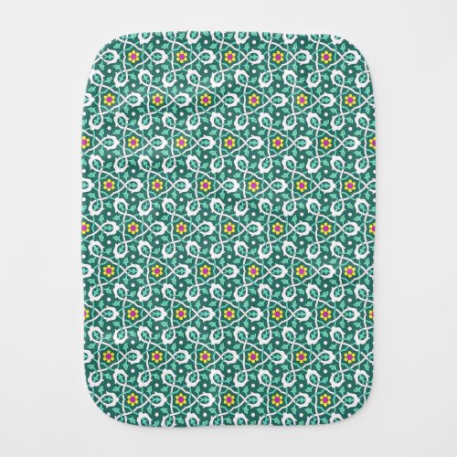 Oriental Green White Ottoman Turkish Floral Style Baby Burp Cloth