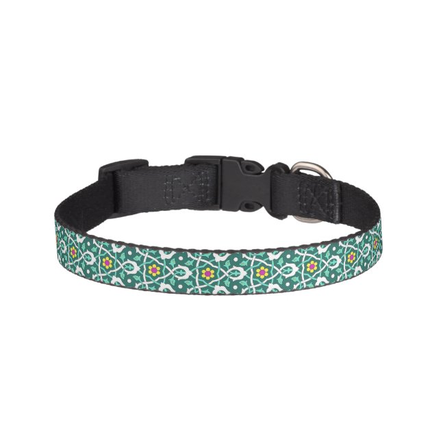 Oriental Green White Ottoman Turkish Floral Style Pet Collar (Front)