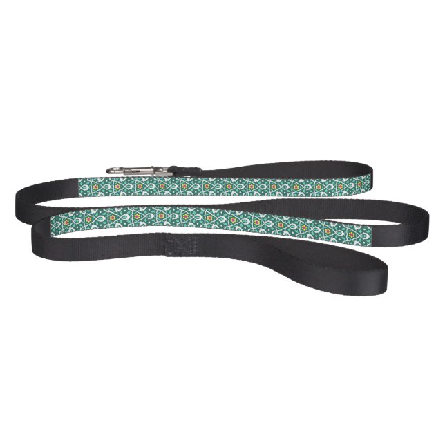 Oriental Green White Ottoman Turkish Floral Style Pet Leash (Full)