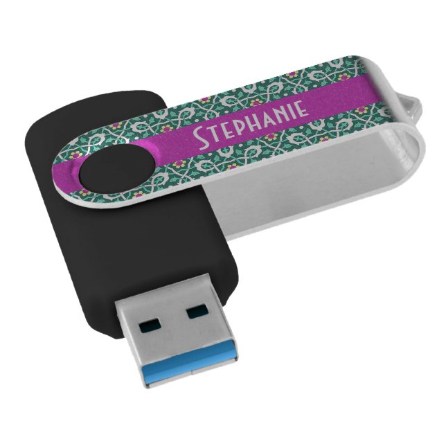 Oriental Green White Ottoman Turkish Vine Pattern Flash Drive (Angled)