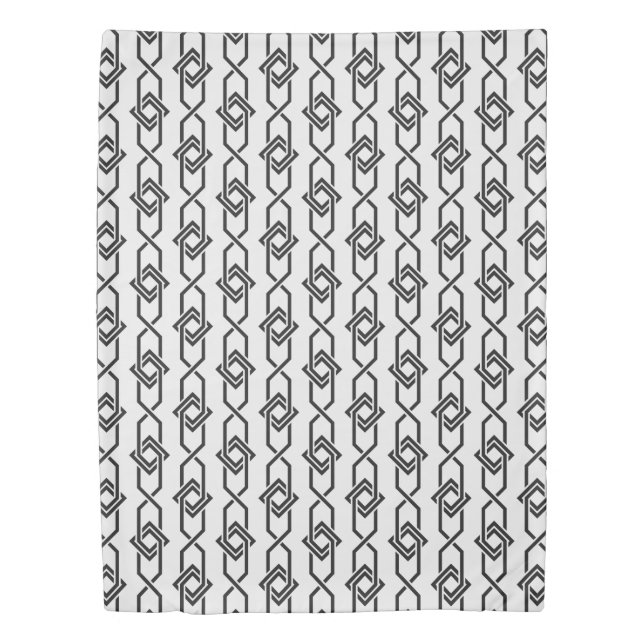 Oriental Grey White Japan Yukata Geometric Pattern Duvet Cover (Front)