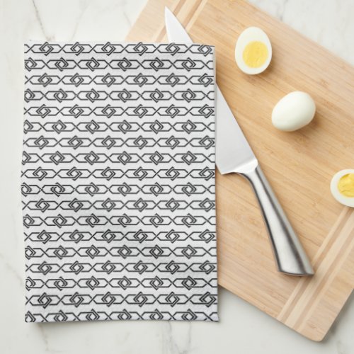 Oriental Grey White Japan Yukata Geometric Pattern Kitchen Towel