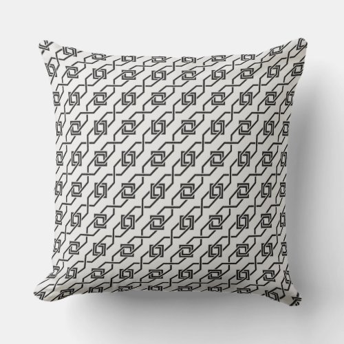 Oriental Grey White Japan Yukata Geometric Pattern Throw Pillow
