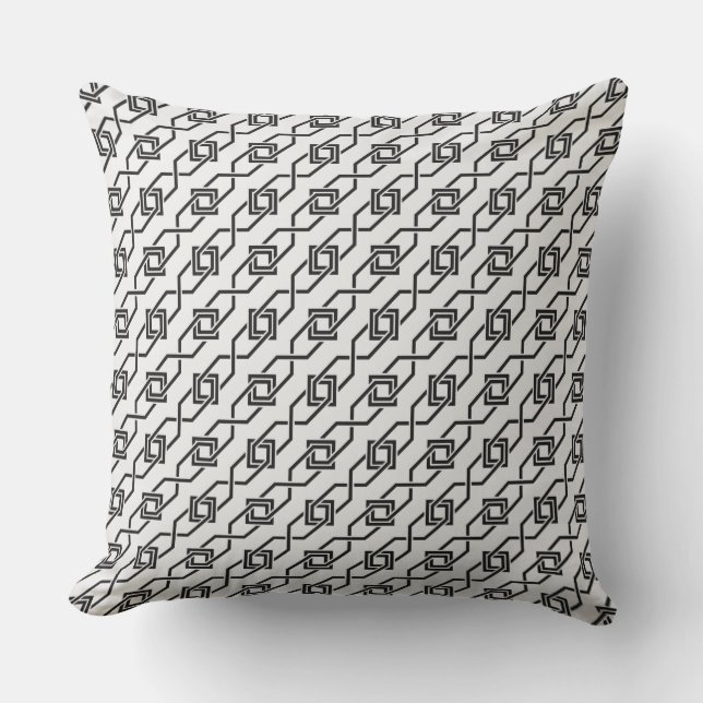 Oriental Grey White Japan Yukata Geometric Pattern Throw Pillow (Front)