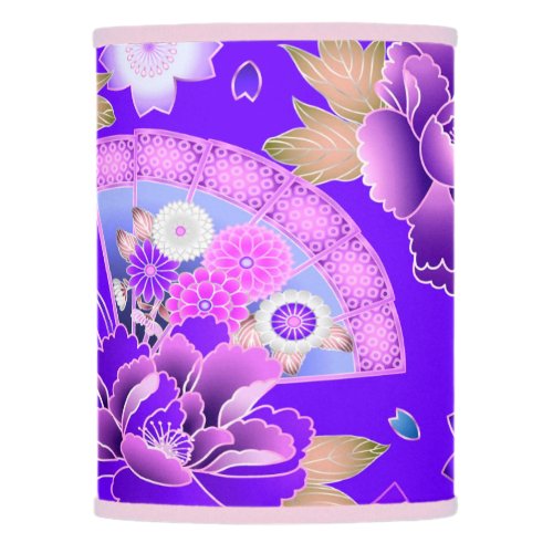 Oriental hand fan japanese floral purple pink lamp shade