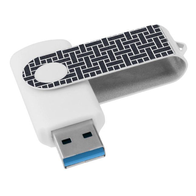 Oriental Indigo Blue White Japan Weaving Pattern Flash Drive (Angled)