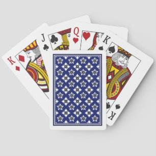 Oriental Indigo White Katazome Flowers Pattern Poker Cards