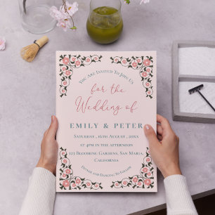 Oriental Inspired Frame  Floral Border Wedding Invitation