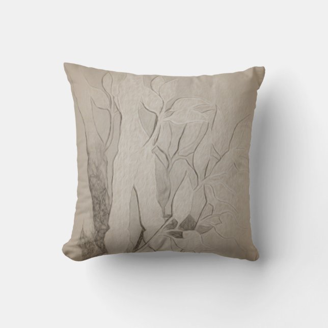 Oriental Japanese Bamboo in Black & White Throw Pillow (Front)