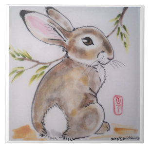 Oriental/Japanese design bunny rabbit tile/trivet Ceramic Tile