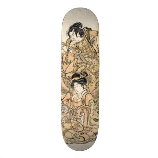 Oriental japanese geisha and samurai ukiyo-e art skateboard