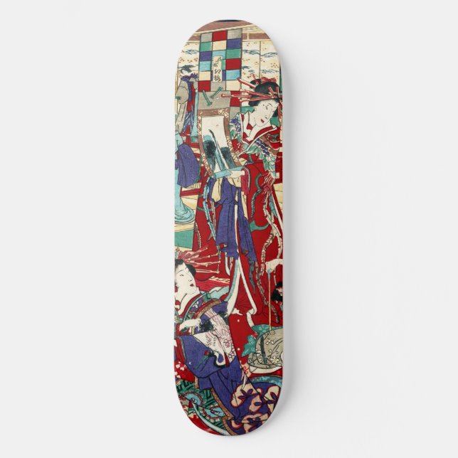 Oriental japanese ladies maiko geisha ukiyo-e art skateboard (Front)