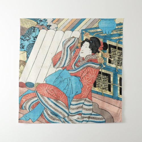 Oriental japanese lady in kimono maiko geisha tapestry