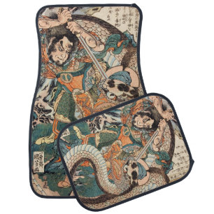 Oriental japanese legendary samurai figting snake car floor mat