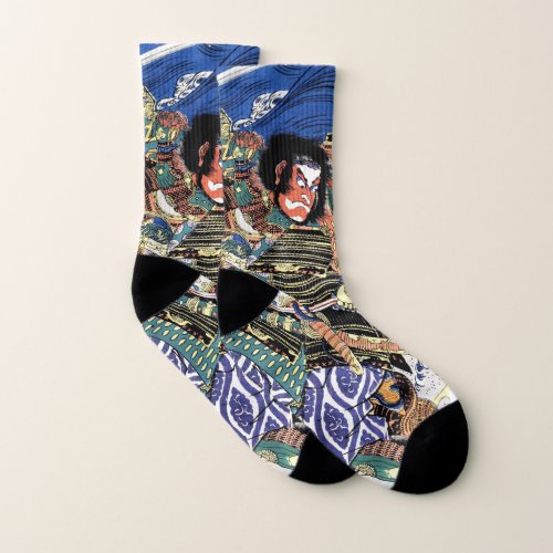 Oriental japanese legendary samurai warrior art socks