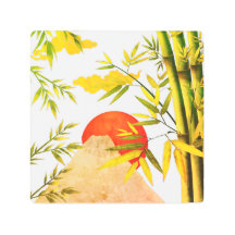 Oriental Japanese Mountain Sunrise With Bamboo