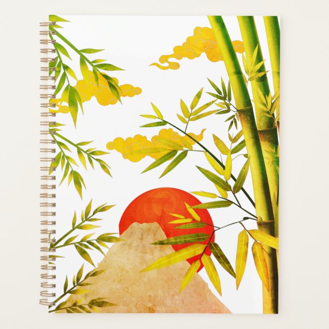Oriental Japanese Mountain Sunrise With Bamboo Planner (Front)