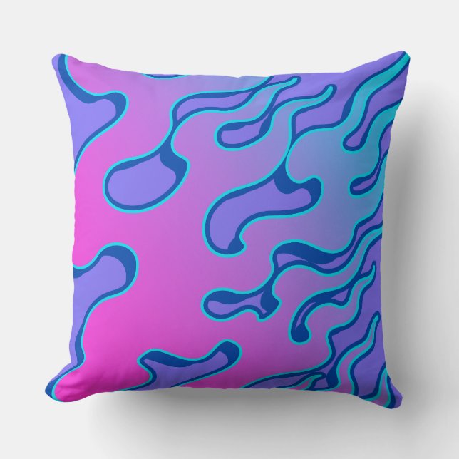 Oriental Japanese Neon Flame Pattern Throw Pillow (Front)
