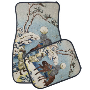Oriental japanese samurai snow scenery ukiyo-e car floor mat