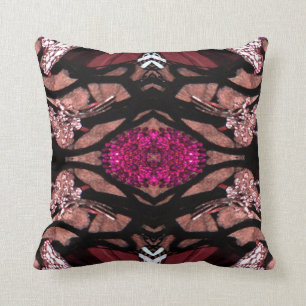 Oriental Jewel Pillow-Black/White/Pink/Brown Throw Pillow