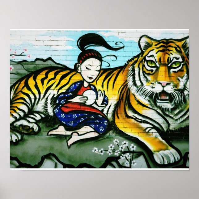 Oriental Lady and Tiger Graffiti Poster (Front)