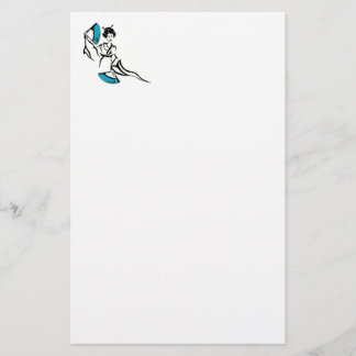 Oriental Lady with blue fans Stationery