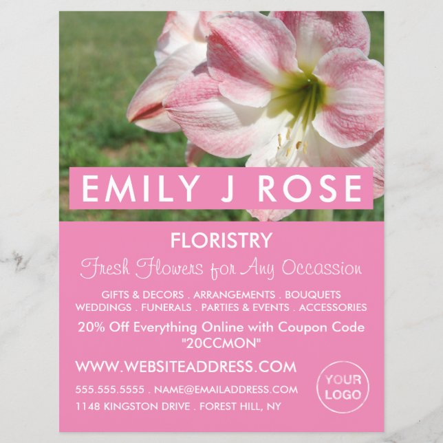 Oriental lilies, Florist, Floristry Advertising Flyer (Front)