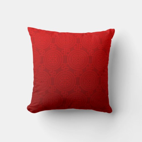 Oriental Long Life Symbol jacquard  red Throw Pillow