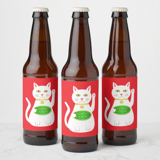 Oriental Lucky Cat Beer Bottle Label (Bottles)