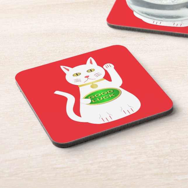Oriental Lucky Cat Beverage Coaster (Left Side)