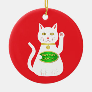 Oriental Lucky Cat Ceramic Ornament