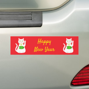 Oriental Lucky Cat Chinese New Year Custom Bumper Sticker