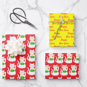 Oriental Lucky Cat Custom Chinese New Year Wrapping Paper Sheets