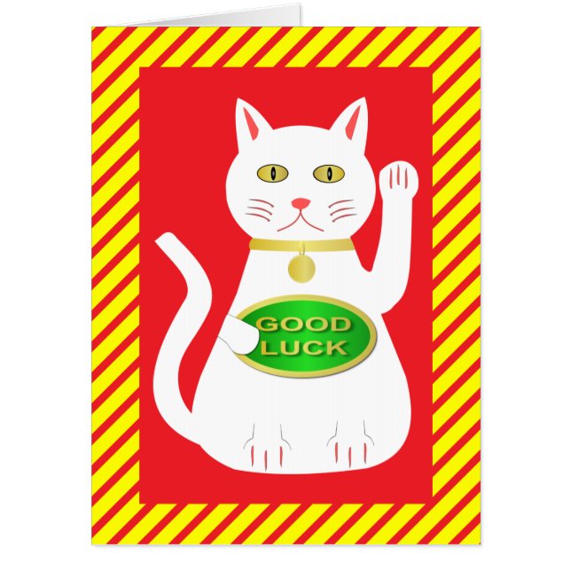 Oriental Lucky Cat Custom Good Luck Card (Front)