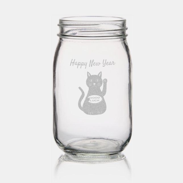 Oriental Lucky Cat Custom Mason Jar (Glassware)