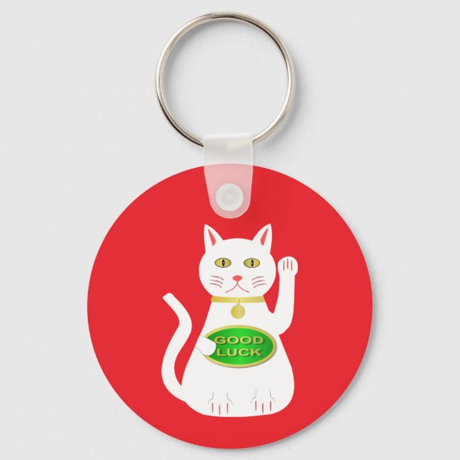 Oriental Lucky Cat Custom Name Keychain (Front)
