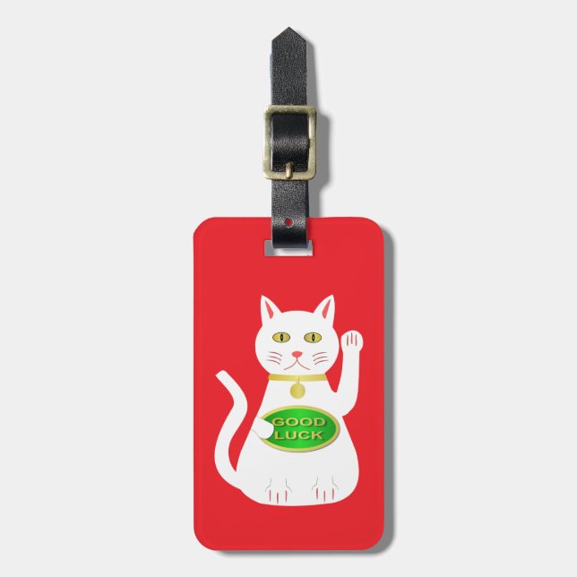 Oriental Lucky Cat Custom Name Luggage Tag (Front Vertical)