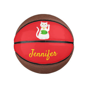 Oriental Lucky Cat Custom Name Mini Basketball