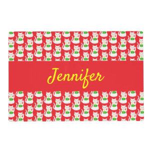 Oriental Lucky Cat Custom Name Placemat