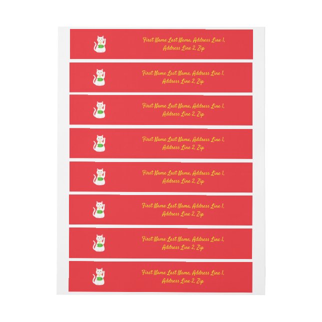 Oriental Lucky Cat Custom Wrap Around Address Label (Sheet)