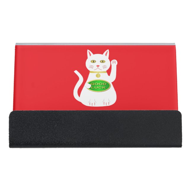 Oriental Lucky Cat Desk Business Card Holder (Front)
