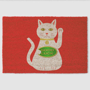 Oriental Lucky Cat Fiber Doormat