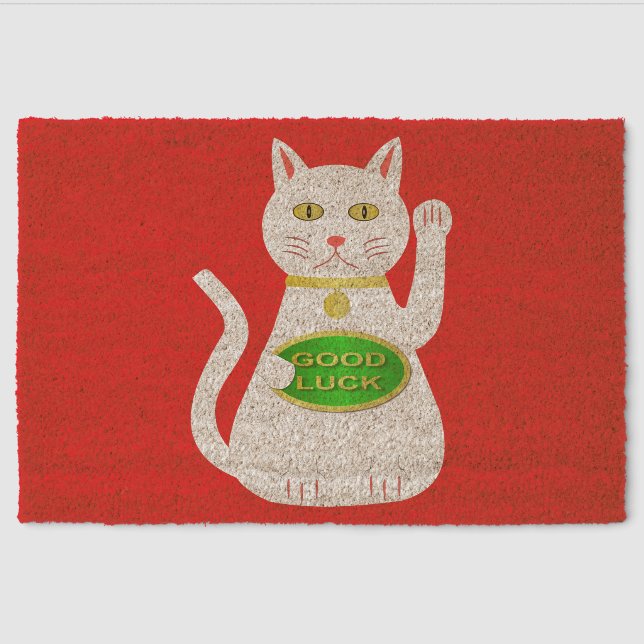 Oriental Lucky Cat Fiber Doormat (Front)