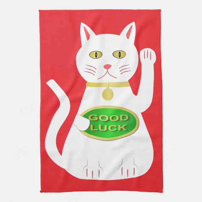 Oriental Lucky Cat Kitchen Towel (Vertical)