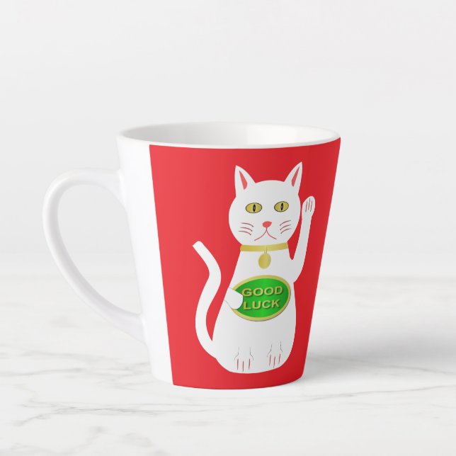 Oriental Lucky Cat Latte Mug (Left)