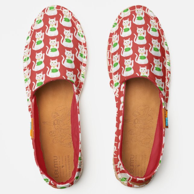 Oriental Lucky Cat Patterned Espadrilles (Front)