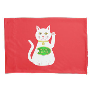 Oriental Lucky Cat Patterned Pillow Case