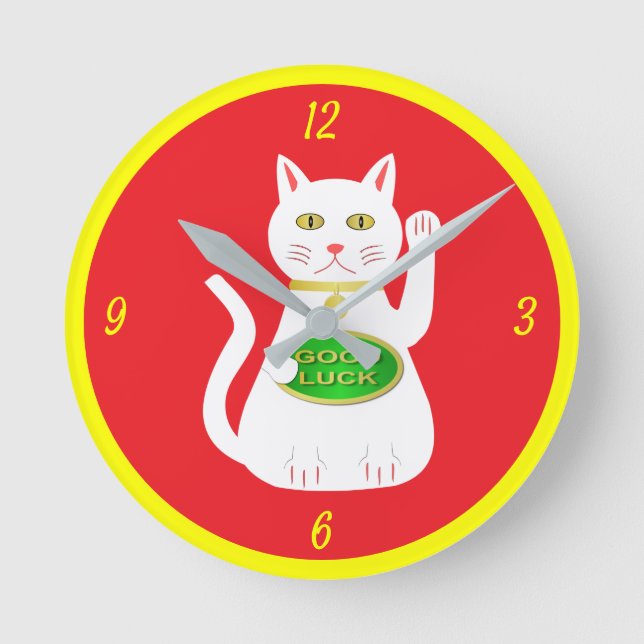 Oriental Lucky Cat Round Clock (Front)