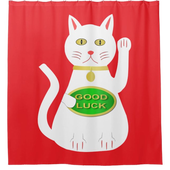 Oriental Lucky Cat Shower Curtain (Front)